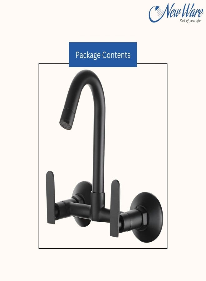 New Ware Brass Matte Black Hot & Cold Double Cross Handle Tap for Home, Bathroom, Kitchen Faucet with 22 cm Tall Body Faucets Mixer Taps with Wall Flange - Image 5